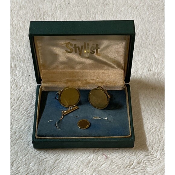 Stylist Vintage Lamode Gold Cuff Links & Tie Tack Set Original box - Picture 2 of 11